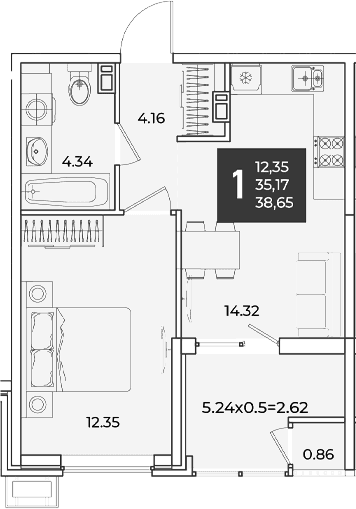Продается 1-комн. квартира, 35.17 м²