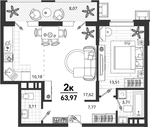 Продается 1-комн. квартира, 55.9 м²