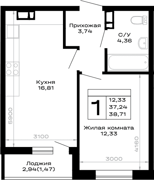 Продается 1-комн. квартира, 37.24 м²