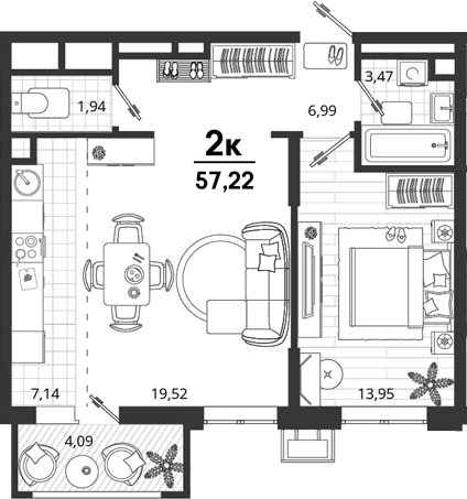 Продается 1-комн. квартира, 53.13 м²