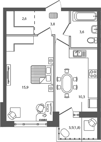 Продается 1-комн. квартира, 36.2 м²