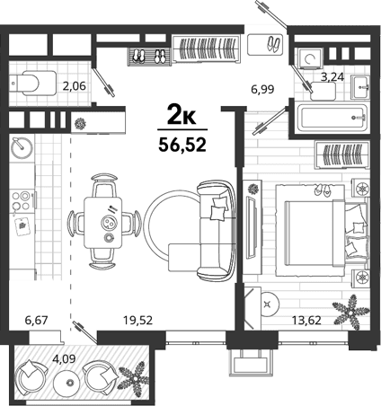 Продается 1-комн. квартира, 52.43 м²