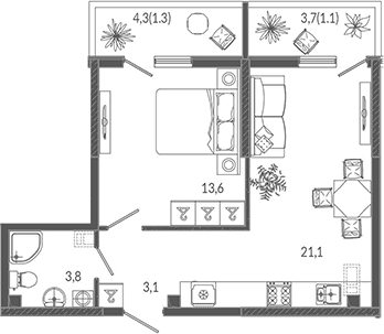 Продается 2-комн. квартира, 41.6 м²