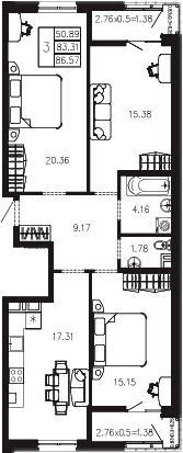 Продается 3-комн. квартира, 83.34 м²