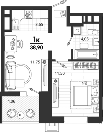 Продается 1-комн. квартира, 34.84 м²