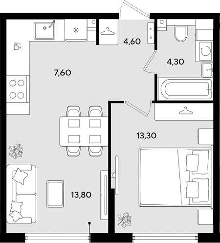 Продается 2-комн. квартира, 43.6 м²