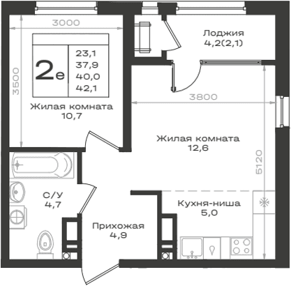 Продается 2-комн. квартира, 37.9 м²