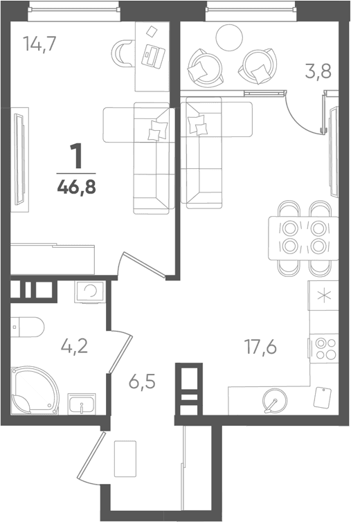 Продается 1-комн. квартира, 43 м²