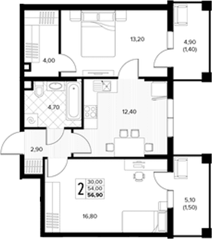 Продается 2-комн. квартира, 54 м²