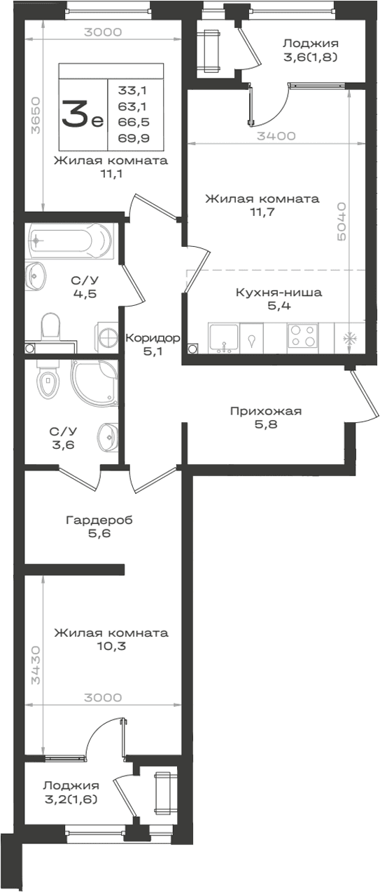Продается 3-комн. квартира, 63.1 м²