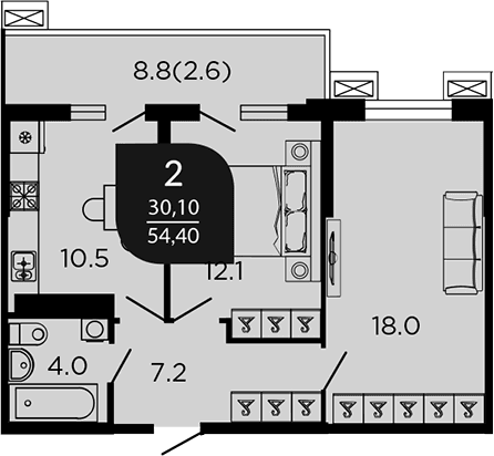 Продается 2-комн. квартира, 52.27 м²