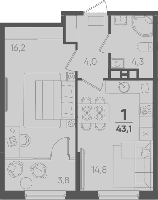 Продается 1-комн. квартира, 39.3 м²