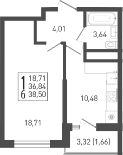 Продается 1-комн. квартира, 37.28 м²