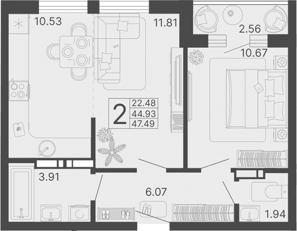 Продается 2-комн. квартира, 44.93 м²