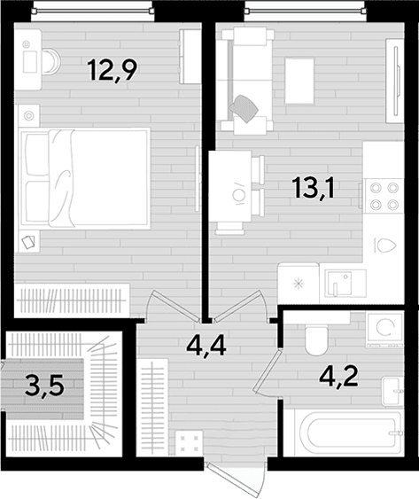 Продается 1-комн. квартира, 34.6 м²