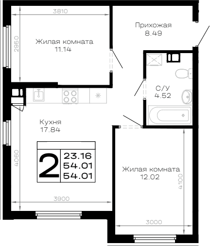 Продается 2-комн. квартира, 54.01 м²
