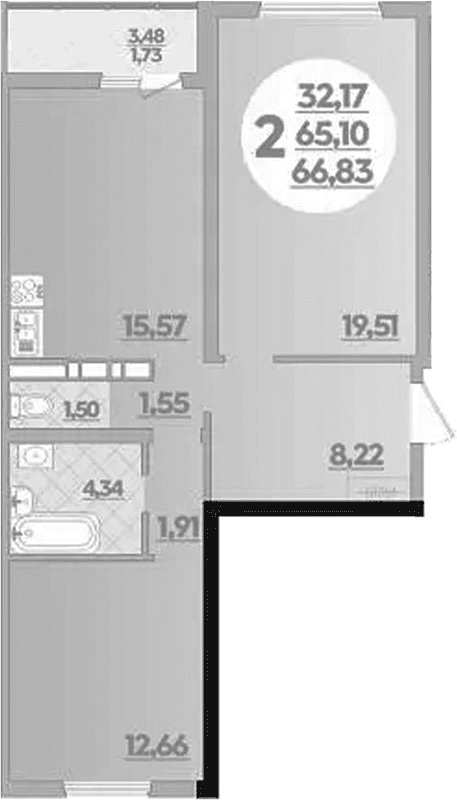 Продается 2-комн. квартира, 65.1 м²