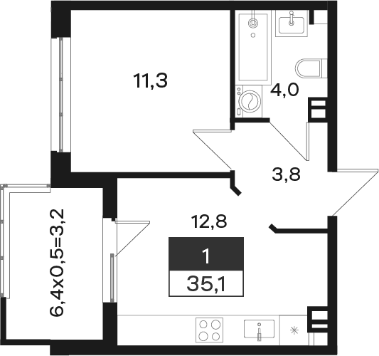Продается 1-комн. квартира, 31.9 м²