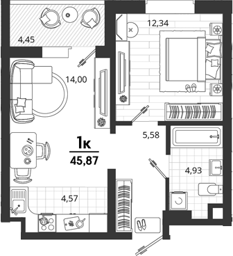 Продается 1-комн. квартира, 41.42 м²