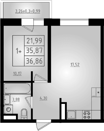 Продается 2-комн. квартира, 35.87 м²