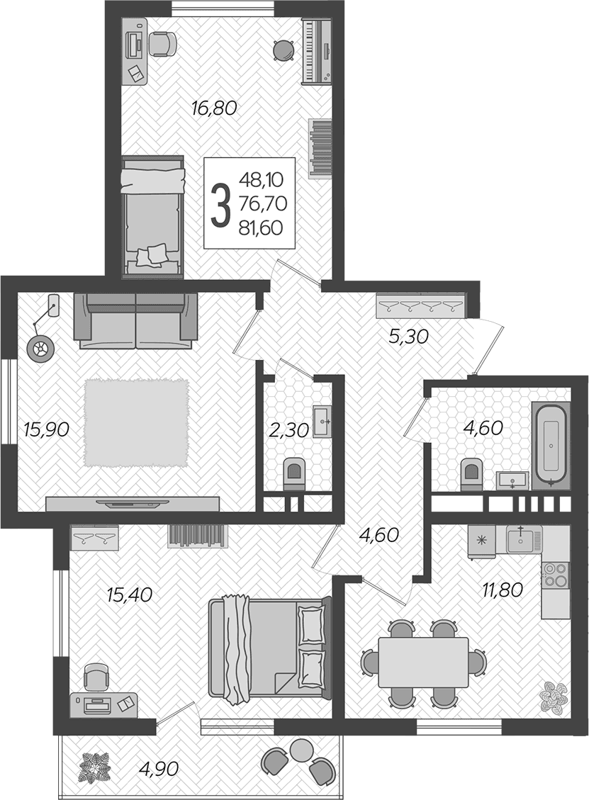 Продается 3-комн. квартира, 76.7 м²
