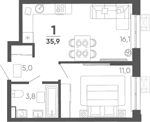 Продается 1-комн. квартира, 35.9 м²