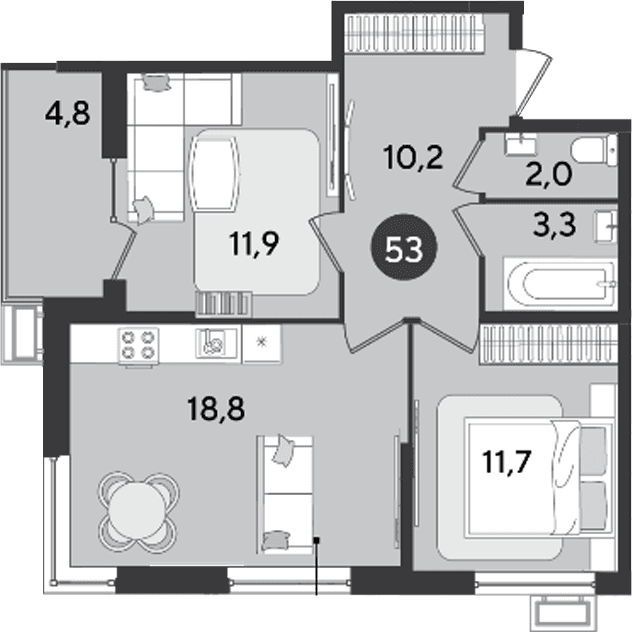 Продается 2-комн. квартира, 57.9 м²