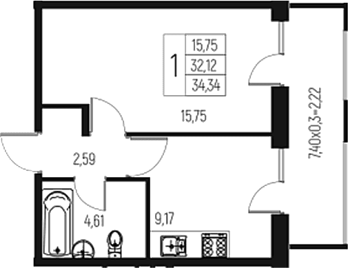 Продается 1-комн. квартира, 32.12 м²