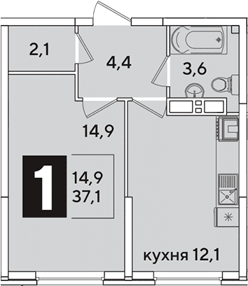Продается 1-комн. квартира, 37.1 м²