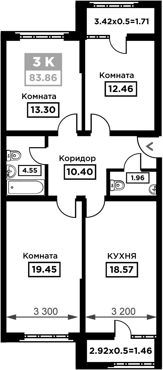 Продается 3-комн. квартира, 80.69 м²