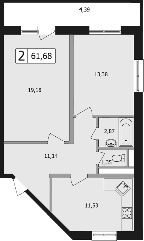 Продается 2-комн. квартира, 59 м²