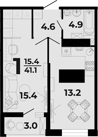 Продается 1-комн. квартира, 38.1 м²