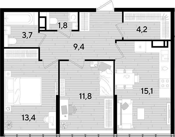 Продается 2-комн. квартира, 59.4 м²
