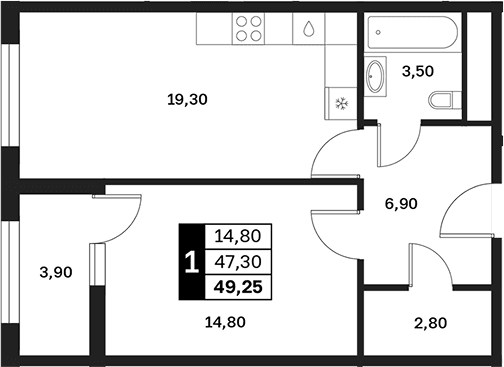Продается 1-комн. квартира, 47.3 м²
