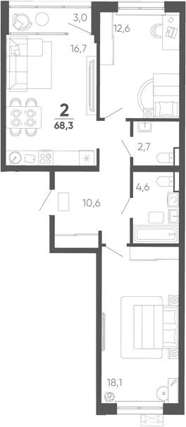 Продается 2-комн. квартира, 65.3 м²