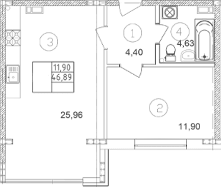 Продается 1-комн. квартира, 46.89 м²