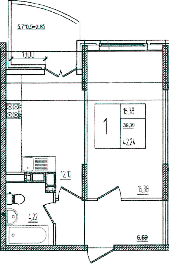 Продается 1-комн. квартира, 39.39 м²