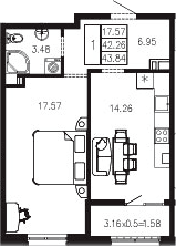 Продается 1-комн. квартира, 42.22 м²
