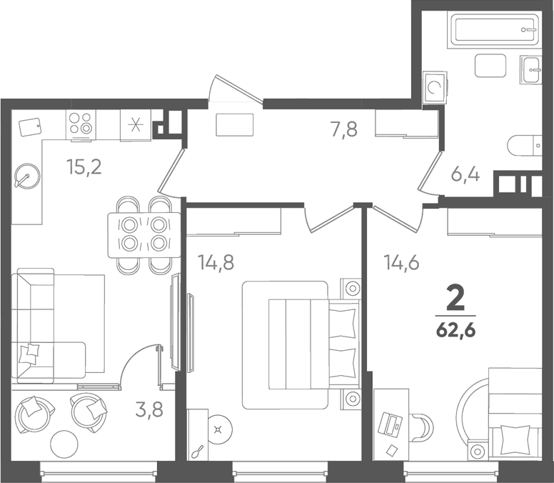 Продается 2-комн. квартира, 58.8 м²