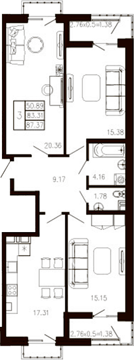 Продается 3-комн. квартира, 84.14 м²