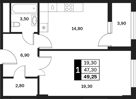 Продается 1-комн. квартира, 47.3 м²