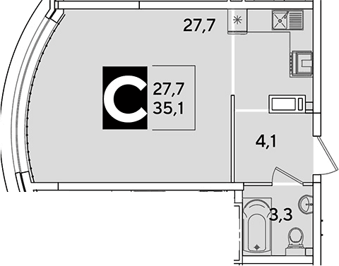 Продается 1-комн. квартира, 35.1 м²