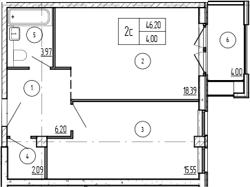 Продается 2-комн. квартира, 46.29 м²