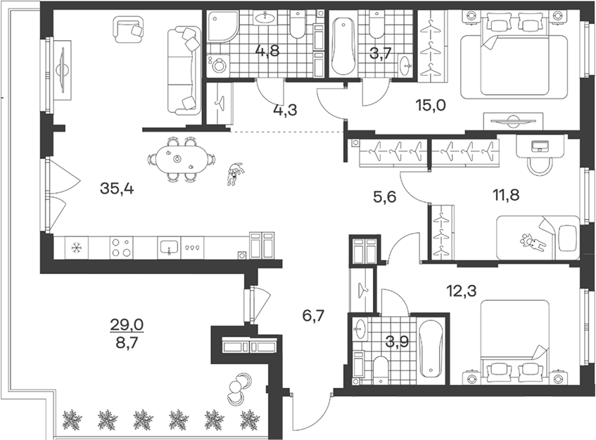 Продается 4-комн. квартира, 103.5 м²