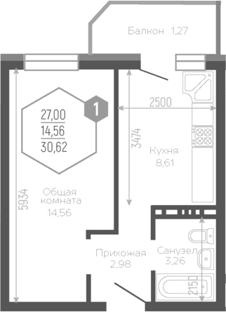 Продается 1-комн. квартира, 29.33 м²