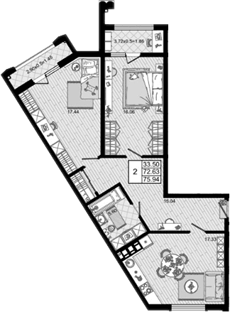 Продается 2-комн. квартира, 72.63 м²