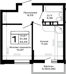 Продается 1-комн. квартира, 31.38 м²