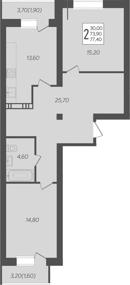 Продается 2-комн. квартира, 73.9 м²