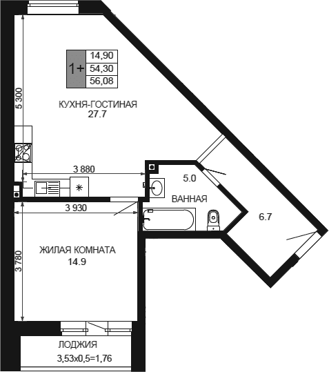 Продается 2-комн. квартира, 54.32 м²