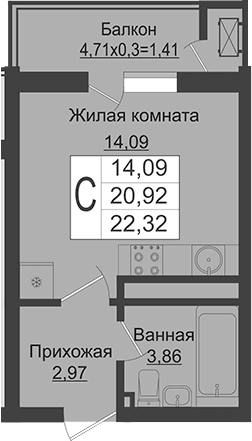 Продается 1-комн. квартира, 20.91 м²